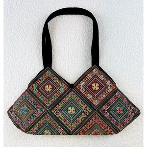 (NWOT) Burmese Multicolored Hand-Embroidered Geometric Shoulder Bag